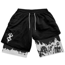 Anime Berserk 2 in 1 Gym Shorts Men Training Short Running Fitness Joggers Sport