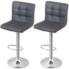 2PCS Bar Stools Modern PU Leather Height Adjustable Swivel Barstools Armless 