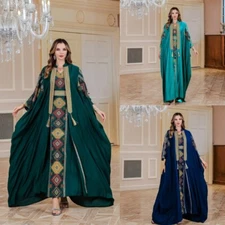 Women Muslims Robe Two Pieces Dress Set Middle East Thobe Embroidered Kaftan