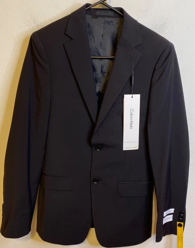 NEW Calvin Klein Men Skinny Fit Stretch Black Suit Tuxedo Jacket 36R Wool Blend