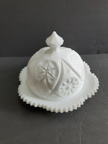 Vintage Milk Glass Kemple Yutec Covered Butter Dish