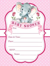 20 PINK ELEPHANT BABY SHOWER INVITATIONS  W/ENVELOPES