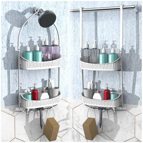 Shower Caddy Hanging, Anti-Swing Over Head Shower Caddy,Plastic Bathroom White