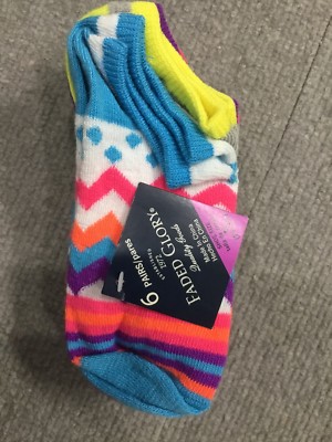 Faded Glory Baby Girl's Lightweight No Show 33003010 Socks 6 Pairs Size M Multi