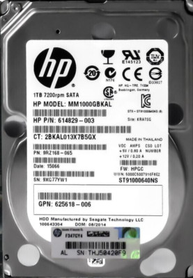 HDD 1TB  2.5'' Zoll HP MM1000GBKAL 614829-003 ST91000640NS 64MB SATA III