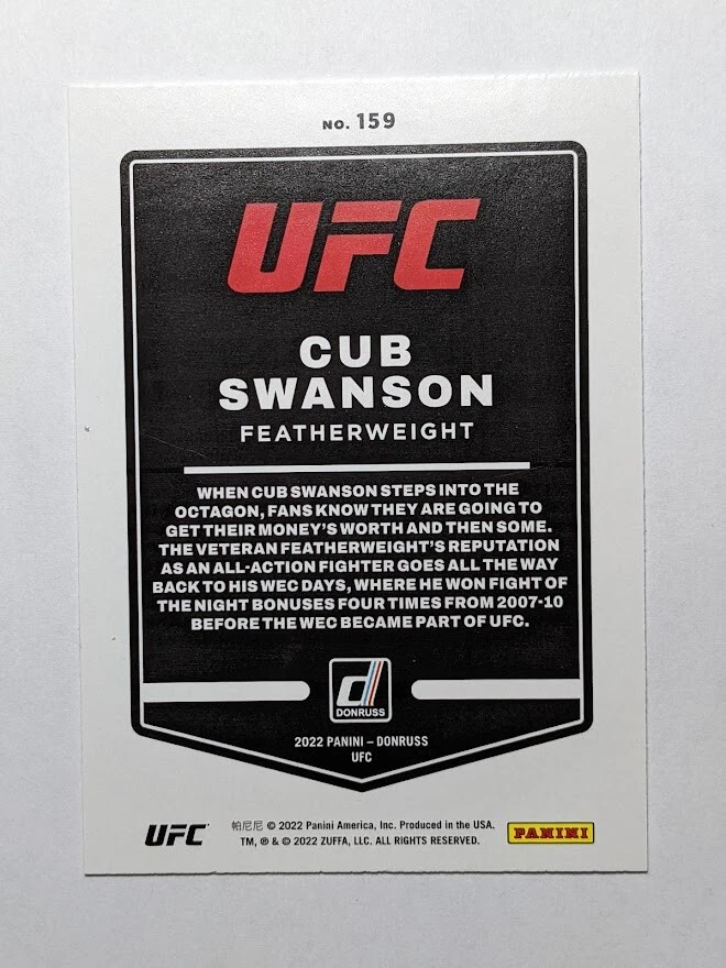 2022 UFC Donruss Debut - #159 Cub Swanson - Image 2 of 2