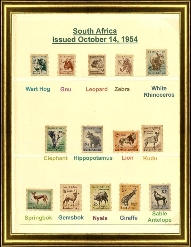 Decorated Frame with Classic Collectible South Africa Animal Stamps