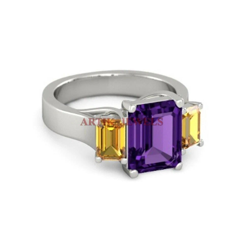 Natürlich Amethyst & Citrin Edelstein Mit 925 Sterlingsilber Ring für Damen 3746 - Bild 2 von 4