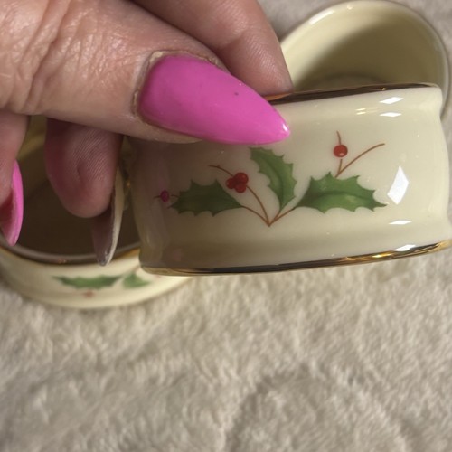 Vintage Lenox "Holiday" Weihnachten Stechpalme Beere 4er Set Serviettenringe Goldrand - Bild 7 von 10