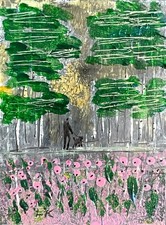 ACEO originale foresta cane figura dipinto di Lynne Kohler 2,5x3,5"