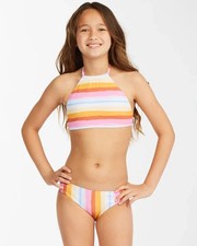 Billabong L109909 Girl's Multi Rising Sun High Neck 2 Piece Bikini Set Size 10