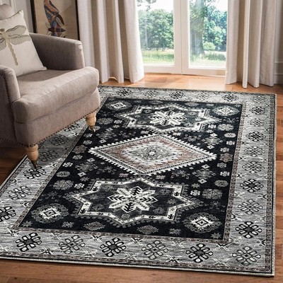 Vintage Area Rug, Printed Oriental Retro Design, Non-Shedding, Ultra-Thin, St...