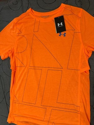 UNDER ARMOUR RUNNING TRIAL TECH FITTED #866 ORANGE & BLUE SHIRT SIZE XL MEN $60