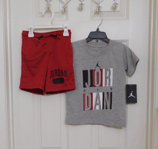 NWT 2pc Jordan Gray Red Black Logo Shirt  Red Black Shorts sz 4