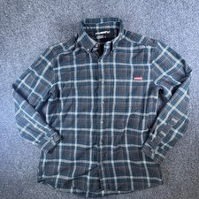 Wolverine Rivet Flannel Shirt Men Large Stillwater Blue Plaid Logo Button Down