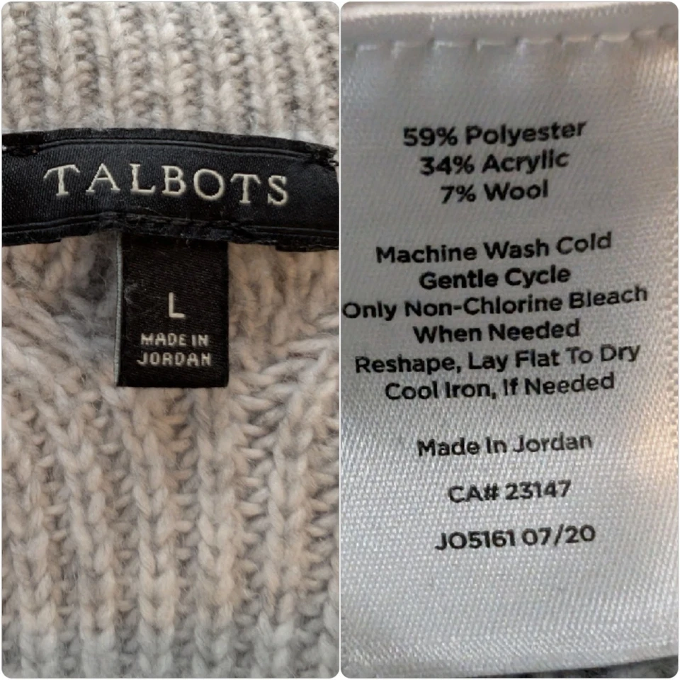 Suéter Talbots Cuello Simulado Mujer Gris Mezcla Lana Grueso Tejido Pullover Talla L Foto 4 de 4