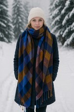 PrAna SKYLAN Multifunctional Shawl SCARF Wrap Modal/Tencel fringe plaid 28  x74  