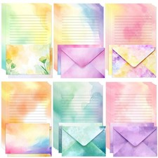 Watercolor Stationary Letter and Envelopes, 24 Lined Writing Paper with 12 Ma...