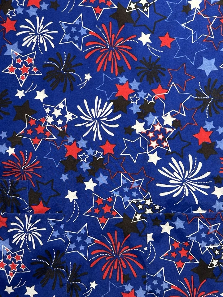 B Scrubs Scrub Top 4th Of July Stars Fireworks Red White & Blue Ladies Size S - Image 4 of 4