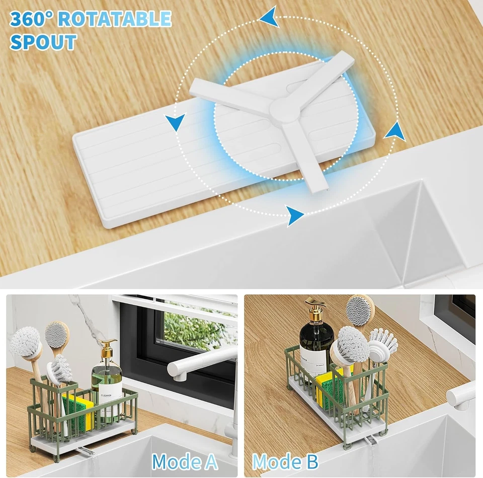 Soporte de esponja verde salvia Cisily para fregadero de cocina, organizador de carrito de fregadero Foto 2 de 4