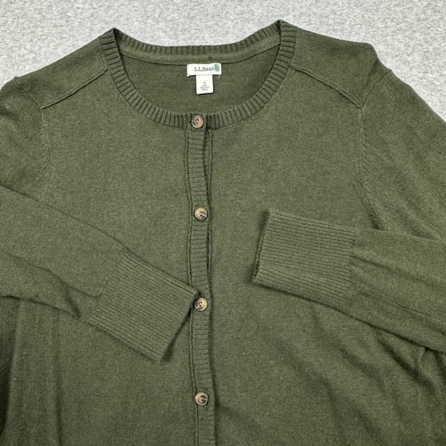 LL Bean Cardigan Sweater Womens Small Cashmere Blend Green Button Up Minimalist