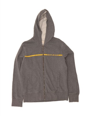 DKNY Herren Zip Hoodie Pullover Medium Grau Baumwolle DI06