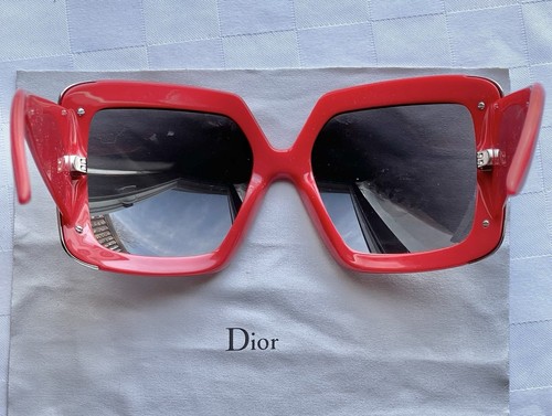 Christian Dior VINTAGE RARE Red Oversized Chrome Trim Sunglasses &Case MINT COND - Picture 6 of 15