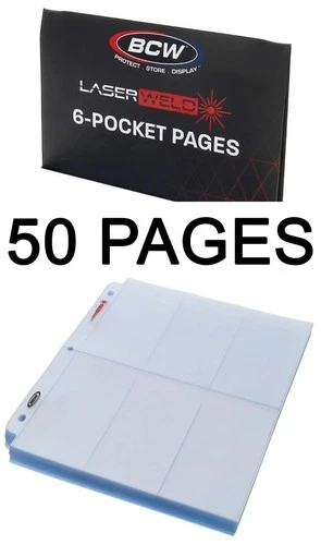 50 BCW PRO 6-POCKET CARD PAGES Sports Widevision Gameday Sheets Clear Protector