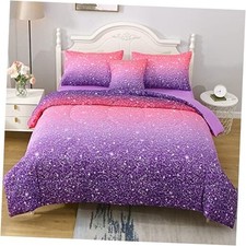 Twin Pink Comforter Set, 6 Piece Bed in A Bag 3D Colorful Twin 6 pc Purple