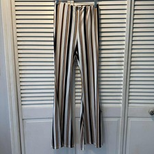 Women's Fashion Nova Striped Flare Pants M White Black Brown