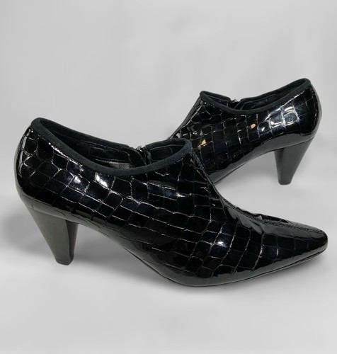 Aquatalia Patent Leather Crocodile Embossed Ankle Bootie Size 9 Fits 8 - Picture 2 of 9