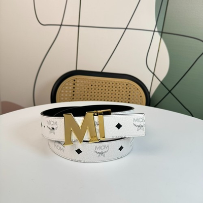 #ad MCM Monogram Logo White Leather Belt $129.00