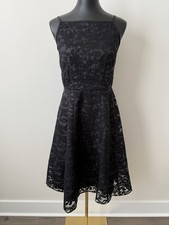 Calvin Klein Women's 4 Black Fit/Flare  Dress Embroidered Lace Overlay Cocktail