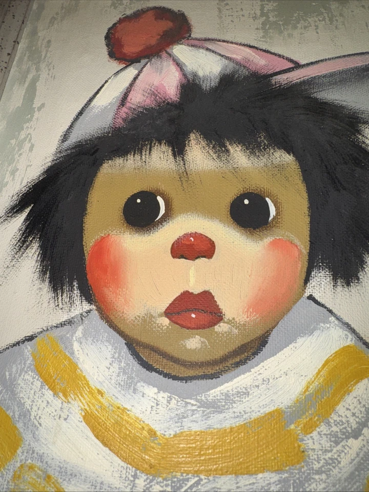 中世纪博利尼大眼睛小丑油画框签名带真品证明 9x12 — 第 4/4 张图片