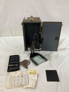 Vintage AO Spencer Stereo Microscope in Wooden Box w/ Accessories