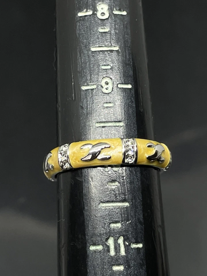 Lauren G Adams Signed LGA Women’s Yellow Enamel Clear Crystals 9.75 Band Ring - Image 4 of 4