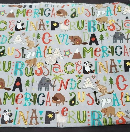1/2 Yd Hello World Countries & Animals Sewing Quilting Fabric Abi Hall Moda Gray - Picture 2 of 3
