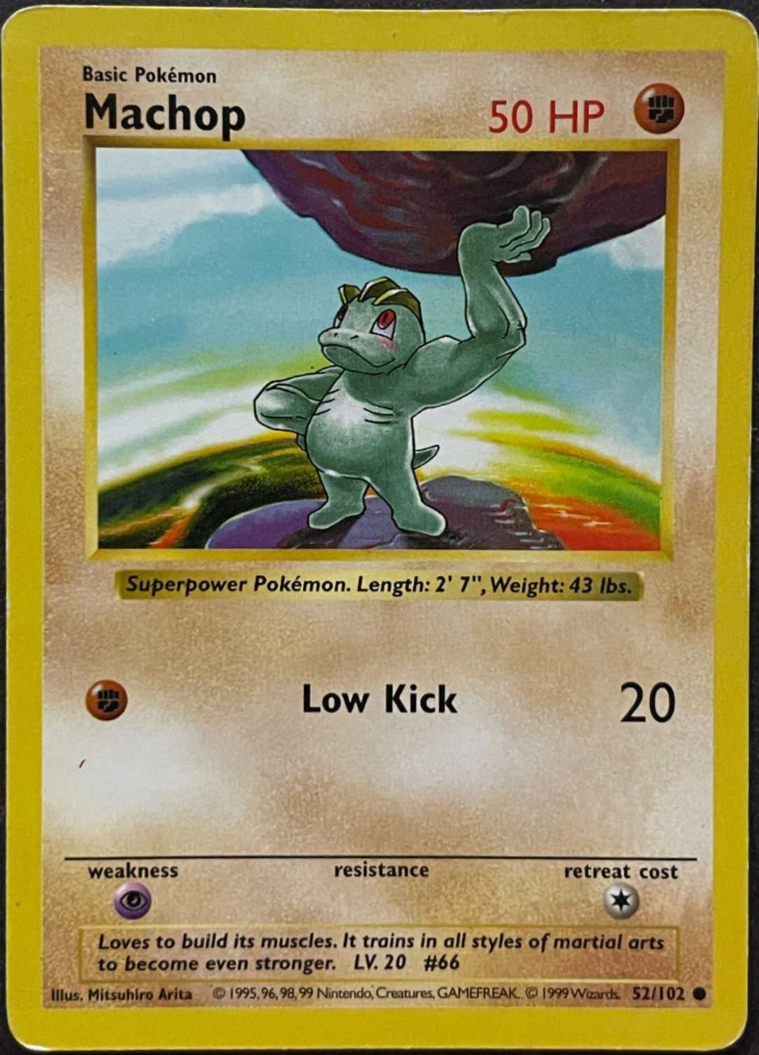 Reduced! Machop 1st Edition Shadowless 1999 Pokemon Card Base Set 52/102 MP