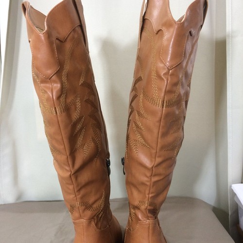 NUEVAS Botas de Vaquero Marrón Imitación Cuero Talla 8 Western Alto Punta Cremallera - Imagen 4 de 8