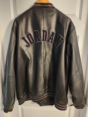 Nike Michael Jordan Black Leather Jacket Heavy Size Mens Xl Last