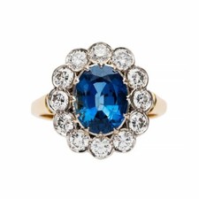 2.8ct Lab-Created Oval Blue Sapphire Ring Floral Halo Stylish Dual Gold Plated