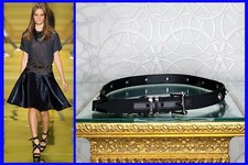 S/14 L 2 VERSACE BLACK LEATHER/RUBBER BELT w/SILVER MEDUSA GREEK KEY STUDS 80/32