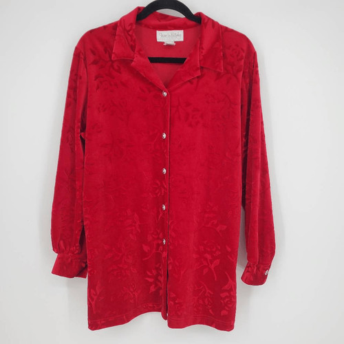 Diane von Furstenberg, Vintage Diane Von Furstenberg Women's Red Embossed Velvet Button Top Shirt Small