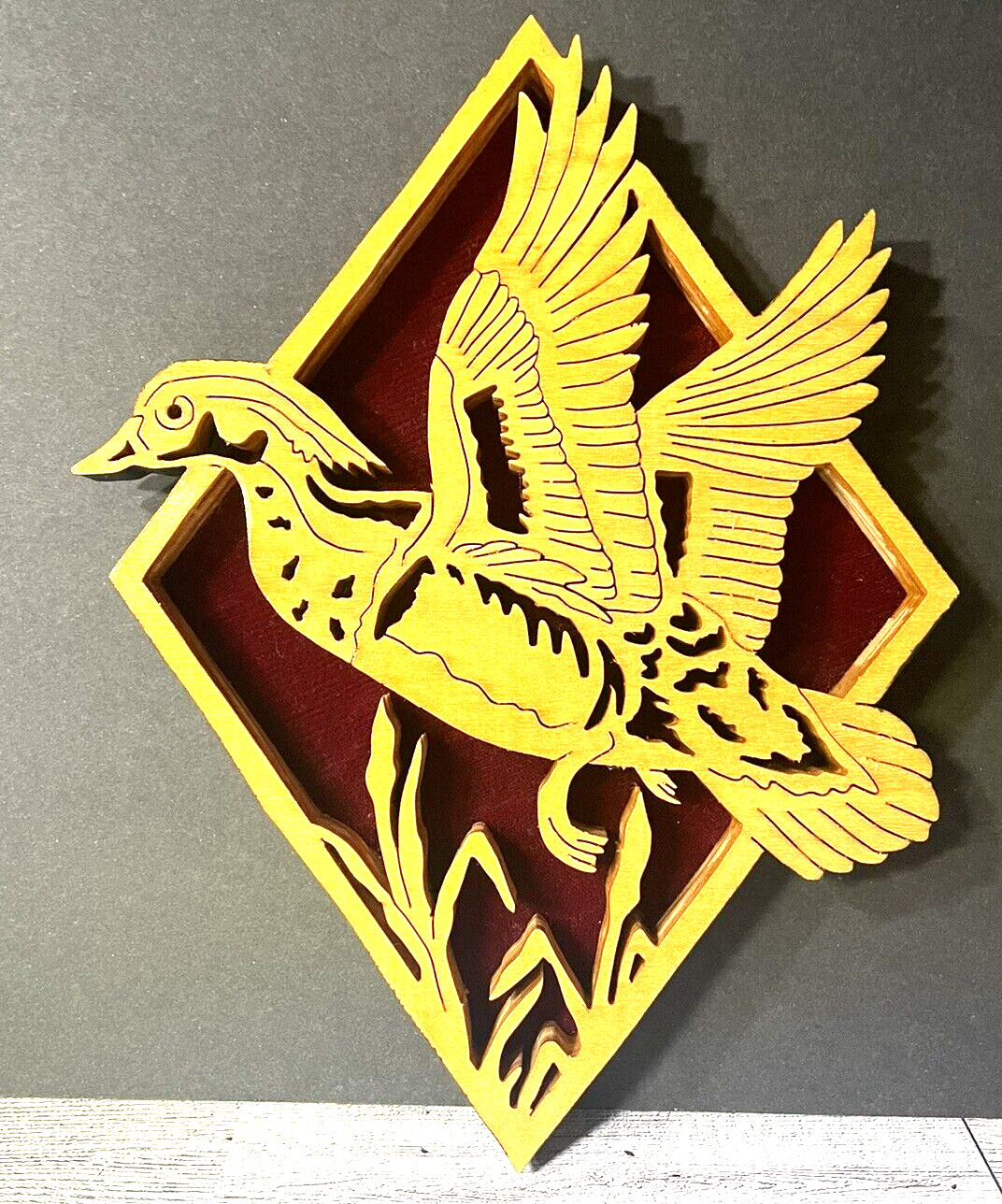 Flying Duck 3D Relief Wood Cut Out Dimensional Picture Wall Hanging - Vintage