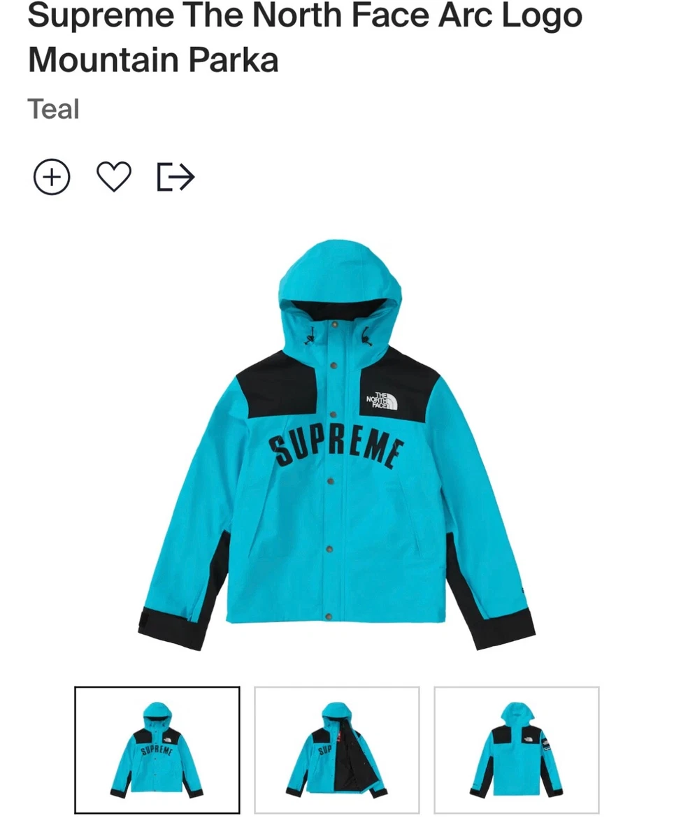 Supreme The North Face Arc Logo Mountain Parka, Large, Teal Blue