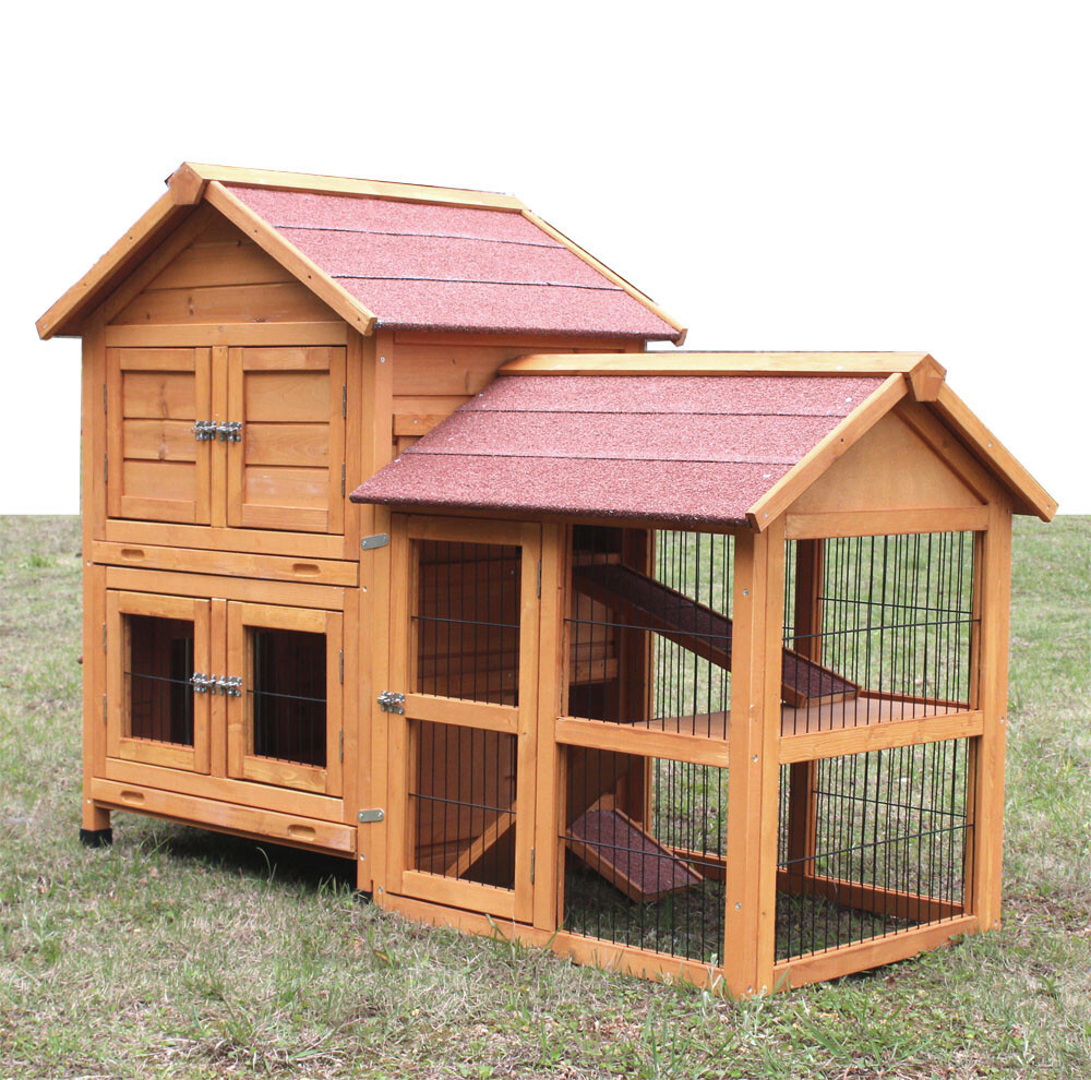 PawHut Kaninchenstall Holz 51x42x43 Cm - Outdoor Häuschen Für Kleintiere, Rot
