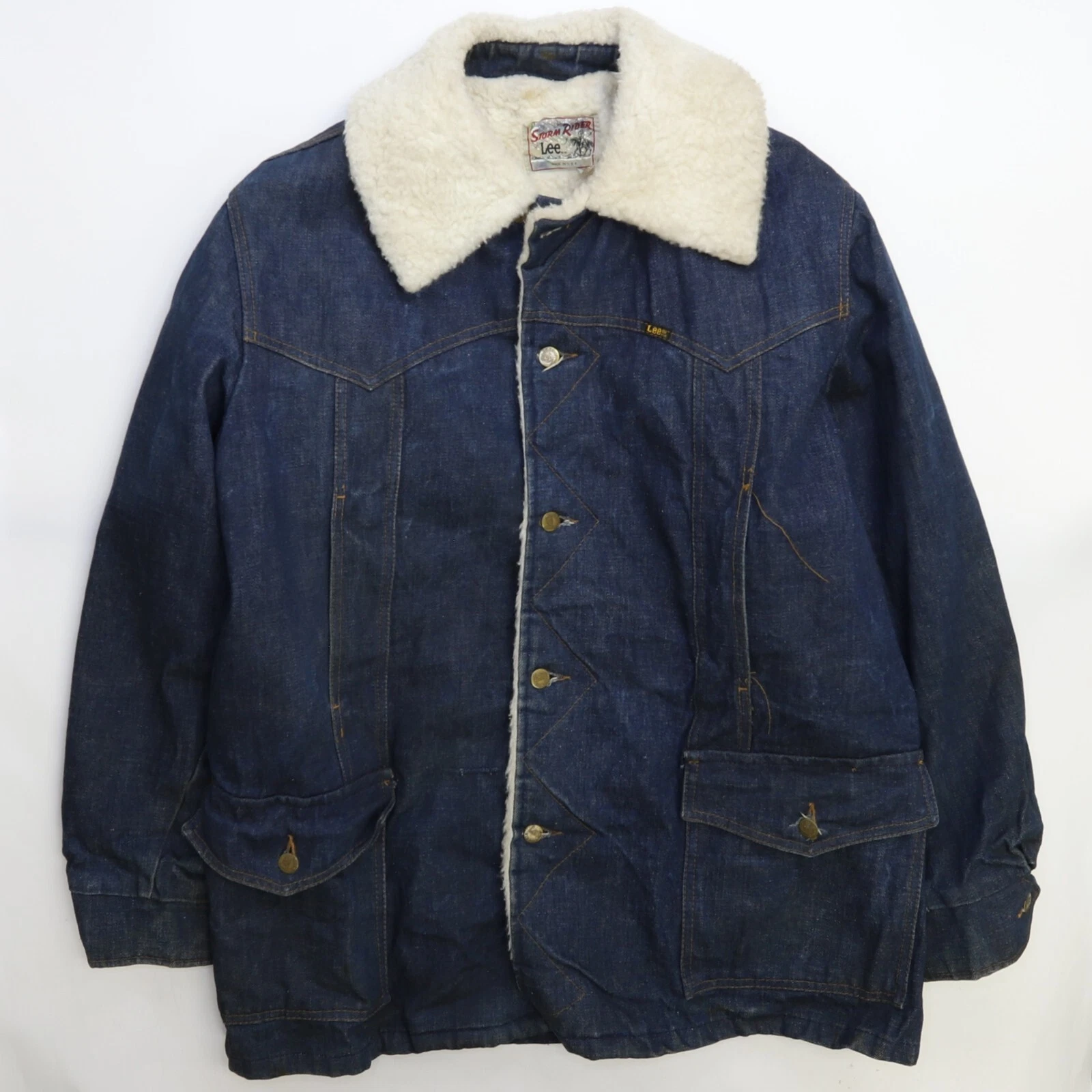 Vintage Lee Storm Rider Denim Coat Jacket Size Large Sherpa Lined 90s