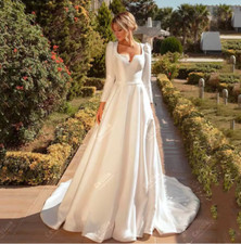 Classic Wedding Dresses Satin Bridal Gowns A Line Modest Robes Bridal Gowns