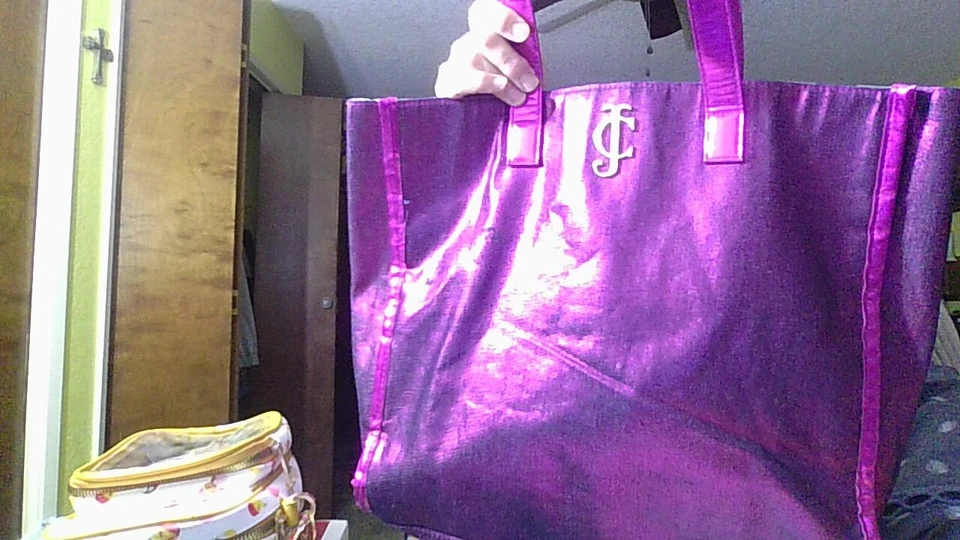 Bolso de Mano Juicy Couture Púrpura/Rosa Metálico Denim Bling Negro/Blanco Rayas Int Foto 4 de 4