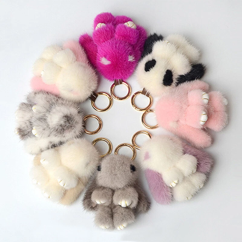 Llavero de piel de visón conejo mini conejito muñeca juguete bolsa teléfono colgante 8 cm EE. UU. Foto 3 de 4